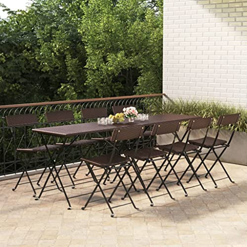 Outdoor-Möbel，Terrassenstühle für den Außenbereich，Atmungsaktive Gartenmöbel,Bistrostühle 8 Stk. Klappbar Braun Poly Rattan und Stahl,Outdoor Möbel Set für Rasen, Garten, Veranda, Pool, Strand