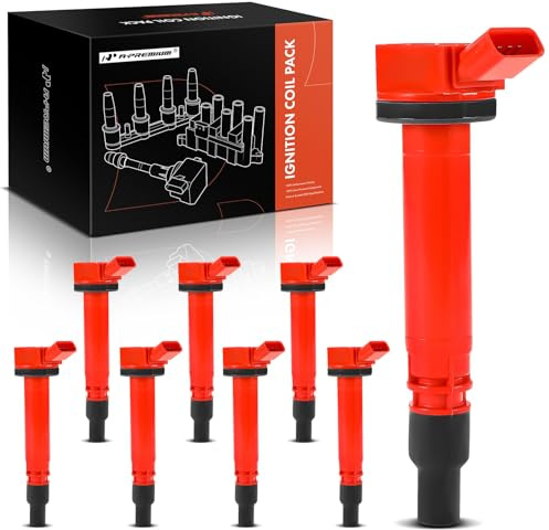 A-Premium Engine Ignition Coil Pack Compatible with Toyota Tundra 2007-2020, Sequoia 2008-2020, Land Cruiser 2008-2011 2013-2020 & Lexus GX460 2010-2020, LS460 2007-2017, LS600h, LX570, Red, Set of 8
