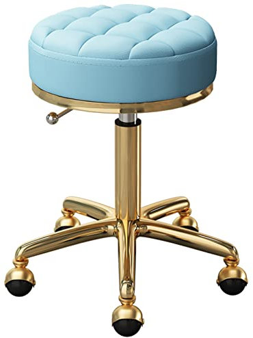 QZQJUILU Verstellbarer Drehhocker mit goldenen Metall- und Erdrädern für Schönheitssalons und das Büro - Rollstuhl mit runder Sitzfläche und 5 Krallen aus Stahl, 47 – 64 cm Höhe, Stern des Lichts