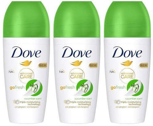 Dove Deodorant Roll On Advance Care Go Fresh Cucumber Scent 72H Odour Protection Anti-Transpirant and Anti-Perspirant for Women with Triple Moisturising Technology 50ml, 3 Pack
