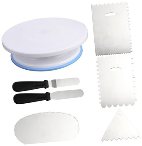 Mikinona 7st Drehbarer Tortenständer Zum Backen DIY Backdrehteller-werkzeugsatz Zuckerguss Glatter Kuchencremeseite Glatter Brotschneidemaschine Backen Cupcake-halterständer Edelstahl Weiß