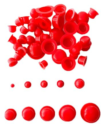 HLIWS 125 Pièces Bouchons à Lamelles Ronds, pour Salle de Bain & Cuisine | PVC, Rouge, 10 Tailles Disponibles, étanche et Résistant à L'humidité, Filetage Flexible, Pour Tuyaux, Raccords & Machines