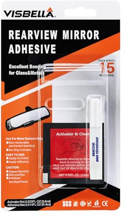 Visbella Kit de réparation d'adhésifs pour rétroviseurs, colle pour pare-brise, excellente adhérence pour verre et métal