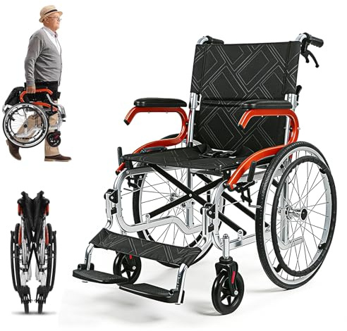 VEYFOQIK Wheelchairs for Adults,Self-propelled Wheelchair Lightweight Foldable Transport Wheelchair for Seniors,23.5lbs Portable Transfer Chair with Adjustable Leg Rest & Footrest