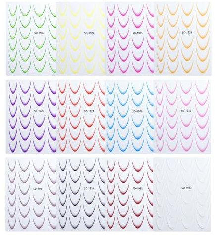 Französisch Nagelsticker, 12 Stück Nagelaufkleber Mit Französischer Spitze, Farbverlauf French Half Moon Nageldesign, Selbstklebende Streifen Linien Nail Sticker, French Nagel Stickers, Nails Schablon