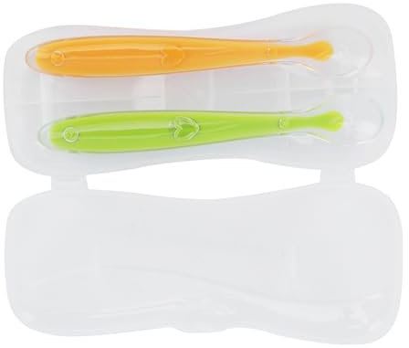 Tihebeyan Weiches Silikon-Babylöffel-Set, Baby-Fütterlöffel mit Box für Babys über 4 Monate, Gelb, Blau, Grün, Rosa (Gelb+Grün)