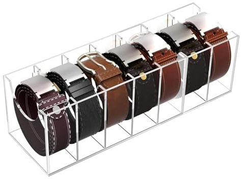 Acryl-Gürtelorganizer, 7 Fächer Gürtel Aufbewahrungshalter für Closet Drawer, Klar Gürtel Box Container Display Case mit Display Stand, Gürtel-Organizer, 7 Fächer, Gürtelständer für Herren