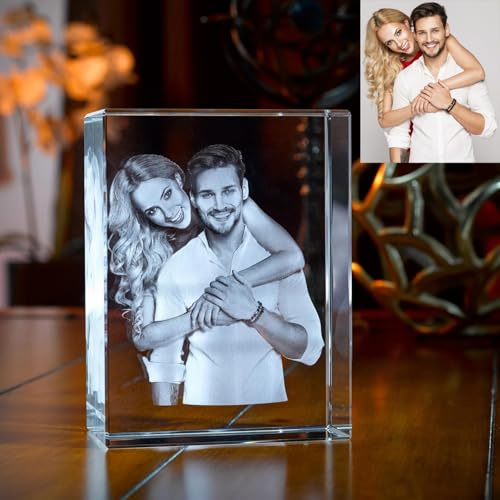 XFZDKJSD - Cadre photo en cristal gravé 3D personnalisé, cube en cristal gravé au laser personnalisé, cube en verre photo personnalisé (2D vertical, 5 x 5 x 8 cm)