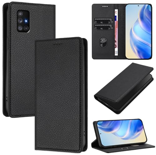 DENDICO Handyhülle für Samsung Galaxy A71 4G Hülle, PU Leder Klapphülle mit RFID-Blockierung, Stoßfeste Magnetische Schutzhülle für Samsung A71 4G, Schwarz