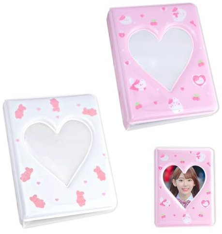 Jiayaus 2 Porta Photocard Kpop, Grazioso Mini Album Fotografico, 40 Tasche Binder Photocard per Memorizzare Foto Idoli, Carte, Adesivi(Bianco, Rosa)