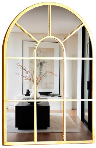 Marctani Espejo Ventana de Metal - Espejo Pared Grande Decoracion para Recibidor, Salon, Comedor, Dormitorio - Espejos Decorativos Industrial de Diseño (Dorado 70x50cm)