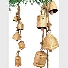 Set da 5 pezzi di campanelle Jingle in metallo rustico Harmony, vintage, fatte a mano, decorazione mista fortunata per Natale, con corda (Grande)