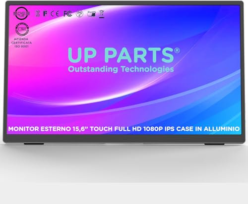UP PARTS® Moniteur Portable, écran Tactile, écran Portable, 156AT - 15,6 Aluminium, écran Tactile, Full HD 1920x1080, IPS, USB-C et HDMI, Ultra Mince, Haut-parleurs intégrés