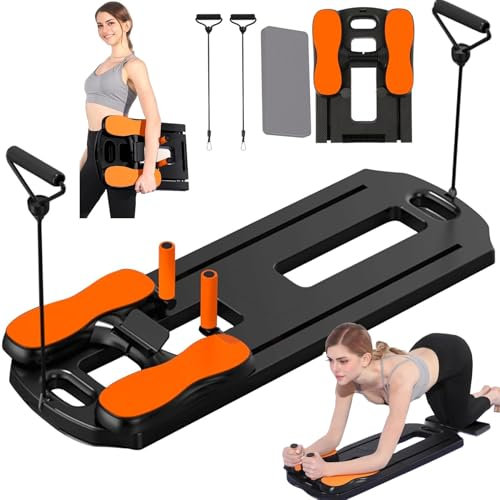 ExeractFit ExeractFit Pilates Board für Zuhause Faltbarer Pilate Reformer Maschine Rutschfest Stumm Multifunktional Bauchtrainer Bauchroller Workout Geräte für Anfänger Fortgeschrittene(Schwarz)