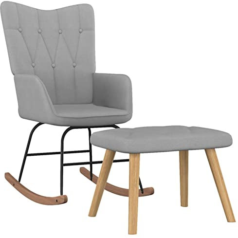 Xichuzi Schaukelstuhl mit Hocker, Sessel Wohnzimmer, Schaukelsessel, Stillsessel, Schwingsessel, Tv Sessel, Ohrensessel, Rocking Chair, Relaxsessel, Stoff Hellgrau