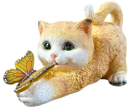 Jauhmui Wetterfeste Solar Gartenfiguren,Harz Deko für Garten (Gelb Katze)