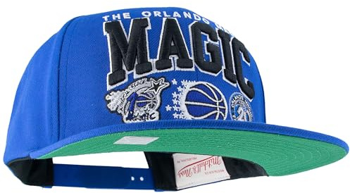 Mitchell & Ness NBA/HWC Champ Stack Baseball Snapback Cap – 100 % polyester, justerbar, män, kvinnor, barn, unisex, vår, sommar, höst, vinter, ORLANDO MAGIC – blå, one size