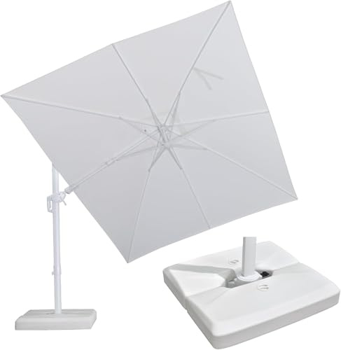 PURPLE LEAF Sonnenschirm mit Ständer 300 x 300 cm Twist 360° Rotation, Weiß | 5-Fach Verstellbar, 360° Drehbar, Beidseitig Axial Schwenken, stabile Konstruktion, UV-Schutz Polyester, Elegante Optik