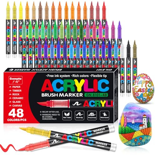 VAKKI 48 Colores Rotuladores Acrilicos, Acrylic Markers Para Colorear Adultos, Marcadores AcríLicos Para Colorear, Piedra, CaligrafíA, Madera, Lienzo, Vidrio, CeráMica