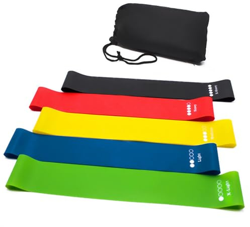 Uxreoib Fitnessbänder Widerstandsbänder mit 5 Stufen für effektives Krafttraining und Rehabilitation,Übungsanleitung– Gymnastikband Fitnessband für Muskelaufbau Pilates Yoga-5er Set