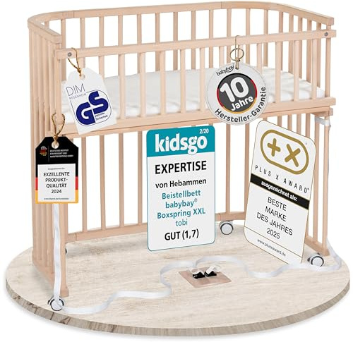 babybay Boxspring XXL Beistellbett, Natur unbehandelt, mit Matratze, Gitter und Rollen
