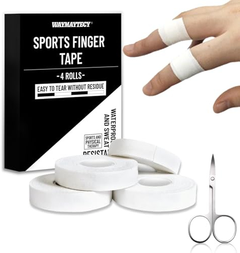 Waymaytecy 4 Rotoli Nastro Sportivo Bianco Incluse Forbici, Sport Tape,Tape Dita Extra Forte,Nastro Adesivo per Arrampicata,per Pallavolo,Boulder,Basket,Facile da Trasportare(Bianco)