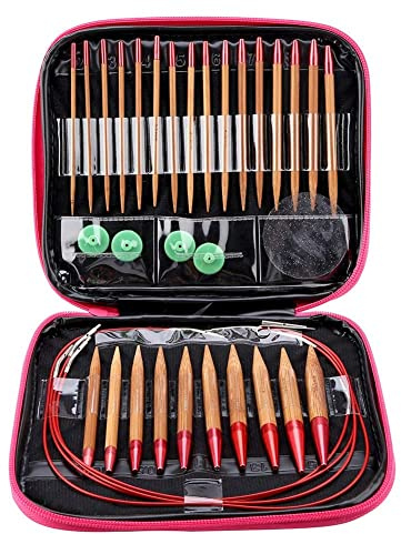 Rundstricknadeln, 2,75 mm - 10 mm, Holz-Bambus-Stricknadel-Set, austauschbarer karbonisierter Bambus + Aluminium, rostfrei, für Anfänger, Hüte, Schals, Handschuhe