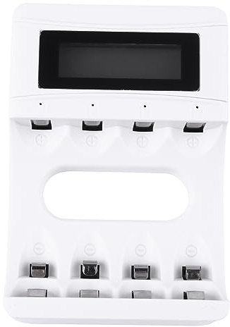 FUNNETOYU Caricabatterie a 4 Alloggiamenti Display Lcd, Caricabatterie Intelligente Per Batterie Ricaricabili, Controllo Tensione e Temperatura, Adatto Per Uso Domestico e Professionale
