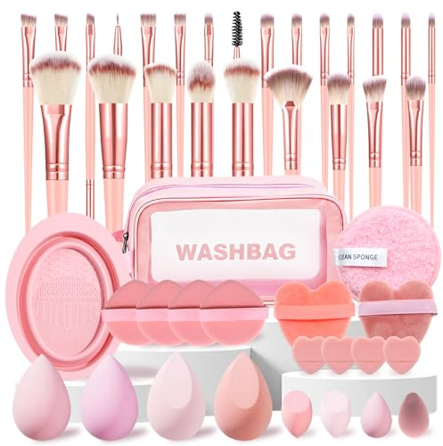 Makeup Brush Set 45 Pcs Makeup Tool Multi-functional Cosmetic Kit with Makeup Sponges, Cleaning Tools & Washbag, Premium Synthetic Brushes for Foundation, Eyeshadow, Blending,Ideal for Women & Girls