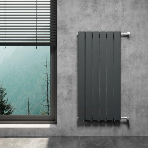 WITEN&NOCK Flach Paneelheizkörper Anthrazit 450 x 950 mm Einlagig | POSTA Designheizkörper mit Seitenanschluss Austauschheizkörper Nabenabstand 900 mm inkl. Montageset