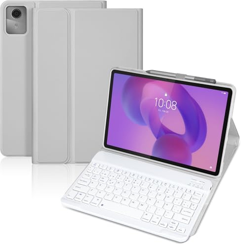 SXNIWBAI Funda Teclado para Lenovo Idea Tab 11 11 Pulgadas 2025, Español Ñ | Teclado Lenovo Idea Tab 11 (TB336FU/TB336ZU), Magnético Funda Tablet Lenovo Idea Tab 11 con Soporte para Lápiz, Gris Blanco