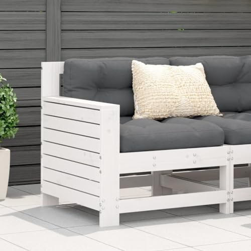 YunCangg Gartensofa Weiß Massivholz Kiefer mit Armlehne, bequemen Kissen, 69x62x70,5 cm, modulares Design für Terrasse, Balkon, Garten, Outdoor-Lounge-Set