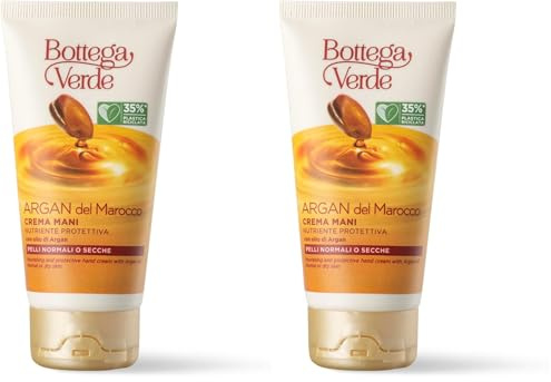 Bottega Verde - Crema Mani Argan del Marocco, 75 ml, Nutriente Protettiva, con Olio di Argan Puro, Trattamento Idratante per Pelli Normali o Secche, Protegge e Ammorbidisce (Confezione da 2)