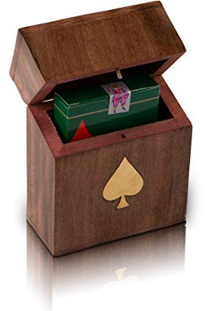 Handarbeit Classic Holz Spielkartenhalter Deck Aufbewahrungsbox Fall Organizer mit Premium Qualität 'Ace' Spielkarten enthalten Geburtstag Einzugs Ideen für Sie & Ihn