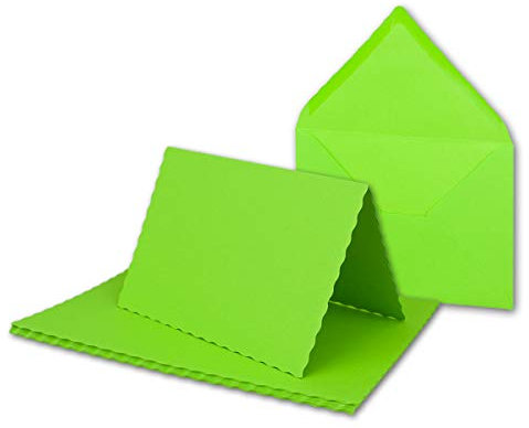 25x Faltkarten-Set DIN A6 mit DIN C6 Brief-Umschlägen - wellig gestanzter Rand - Hell-Grün - 10,5 x 14,8 cm - Wellenschnitt Karten-Sets - FarbenFroh by GUSTAV NEUSER