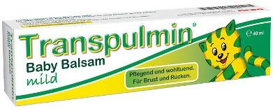 Transpulmin Baby Balsam mild Spar-Set 2x40ml. Pflegend und wohltuend für Brust und Rücken speziell für die Babyhaut. Befreit die verstopfte Nase und lässt ihr Baby wieder entspannt atmen.