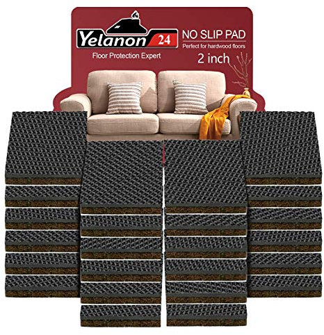 Yelanon Antirutsch Pads 24 Stück 2 Quadrat - Antirutsch Gummi Selbstklebend, Selbstklebend Möbelstopper für Fliesen, Holz und Laminatböden - für optimalen Bodenschutz und Kratzschutz