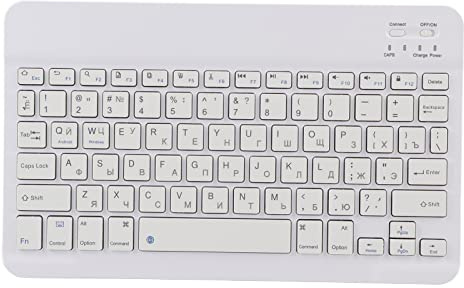 ASHATA Bluetooth Tastatur Tablet,10 Zoll Ultradünne Slim Kabellose Tastatur,tragbare russische Tastatur für Android/OS X/Windows,Weiß