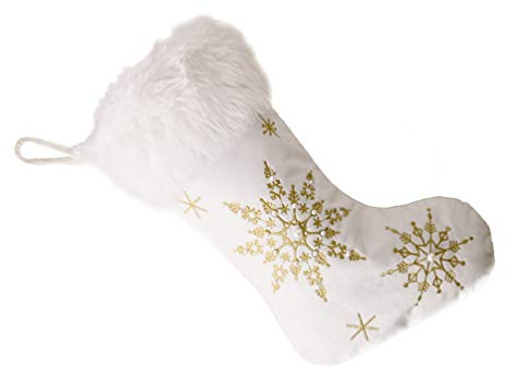 Doitool Chaussette Cadeau De NoëL DéCoration De Blanc Et Doré, 50x25cm | Flanelle, Blanc Et Doré, 1 Chaussette De NoëL, DéCoration Festive, Cadeaux Et Bonbons