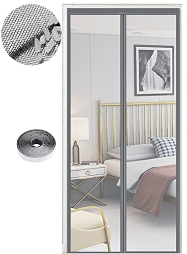 Fliegengitter Tür Magnet Insektenschutz, Verschiedene Größen, 90 x 200cm, Magnetvorhang ist Ideal für Balkontür Wohnzimmer und Terrassentür, Kinderleichte Klebemontage Ohne Bohren, Reines Grau
