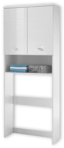 Stella Trading Pool Waschmaschinenschrank in Weiß-Modernes Waschmaschinenregal mit Stauraum & Platz für die Waschmaschine, Holzwerkstoff, 76 x 190 x 31 cm