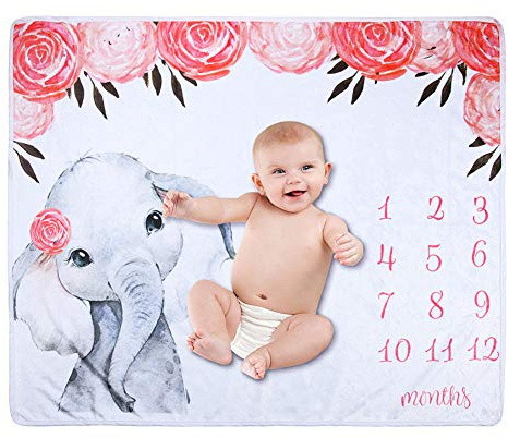 ikasus Coperta Mesi Neonato Maschio O Femmina,Unisex Coperta Mesi Bambino con Immagini,Coperta per Fotografia,Regalo Personalizzato per Neomamme,Traccia La Crescita E L’età,Morbida, Spessa