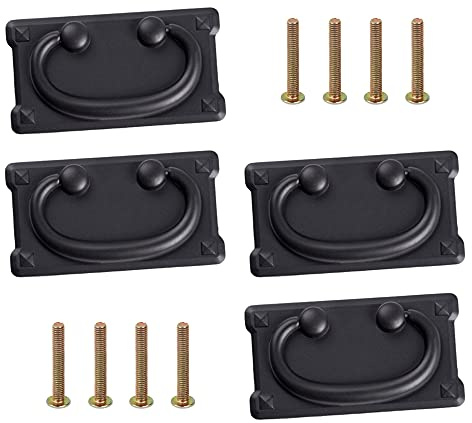 Lowats Möbelgriffe Antik 4 Stück Vintage Schrank Schublade Ring Ziehgriffe Retro Möbelgriffe mit Schrauben für Schränke Schublade