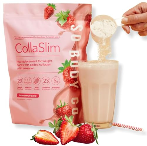 CollaSlim - Strawberry Meal Replacement Shake - 20 Servings - High Protein Diet Shake with Extra Collagen, Vitamins & Minerals - Balanced Nutrition for Weight Management