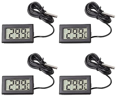 Aquarium Thermometer,RUIZHI 4 PCS Mini LCD Digitales Thermometer Innen mit Externem Sensor für Reptilien, Gewächshaus, Autos,Aquarium, Zuhause, Büro,Inkubator