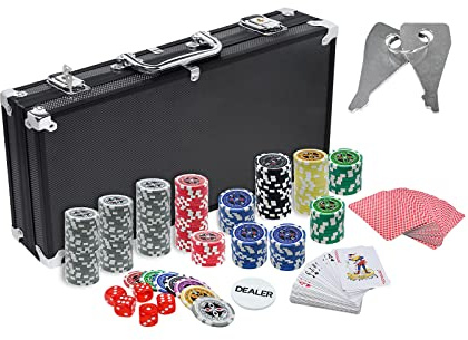 YARDIN Set di 500 Chip da Poker Con 5 Cubetti, 3 Bacchette, 2 Pazzi, 2 Chiavi, Valigetta in Alluminio per Texas Hold'em, Feste, Game (Nero)