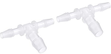 M METERXITY 2pz Dentellato Tubo flessibile Raccordi - 6x10x6mm OD Tee Plastica Tubo Connettori Applica a Acqua Carburante, Trasparente (a forma di T 3 vie)