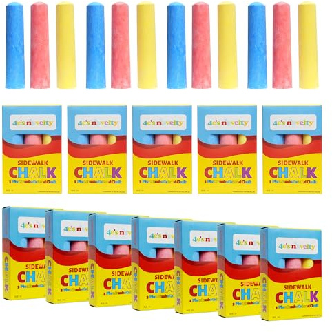 4E's Novelty 12 Boxes Sidewalk Chalk Individually Wrapped Party Favors for Kids Bulk, 3 Jumbo Sticks In Each Box, Easter Basket Stuffers, Goodie Bag Fillers Toddlers Summer Gift Toy