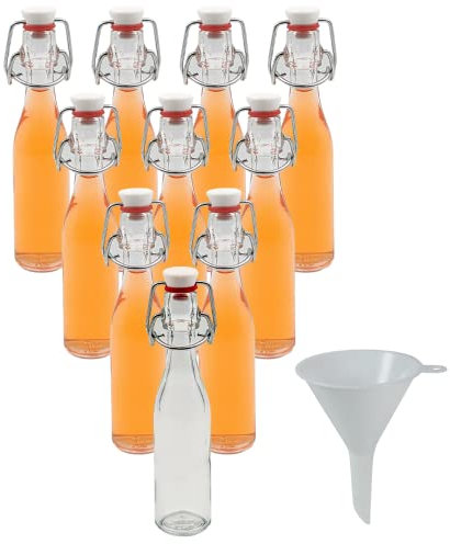 mikken 10 Mini Glasflaschen 40 ml mit Bügelverschluss Likörflaschen zum befüllen inkl. Trichter