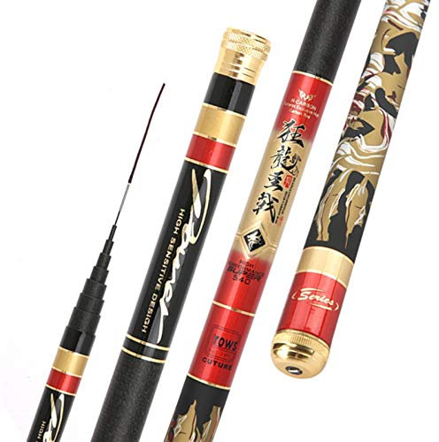 LEFAH Caña de pescar telescópica súper ligera dura 3,6 m/4,5 m/5,4 m/6,3 m/7,2 m poste de mano de fibra de carbono para pesca de carpa (Color: negro, tamaño: 5,4 m)